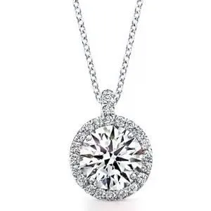 0.70 Carat Round Brilliant Cut White Gold Diamond Halo Pendant