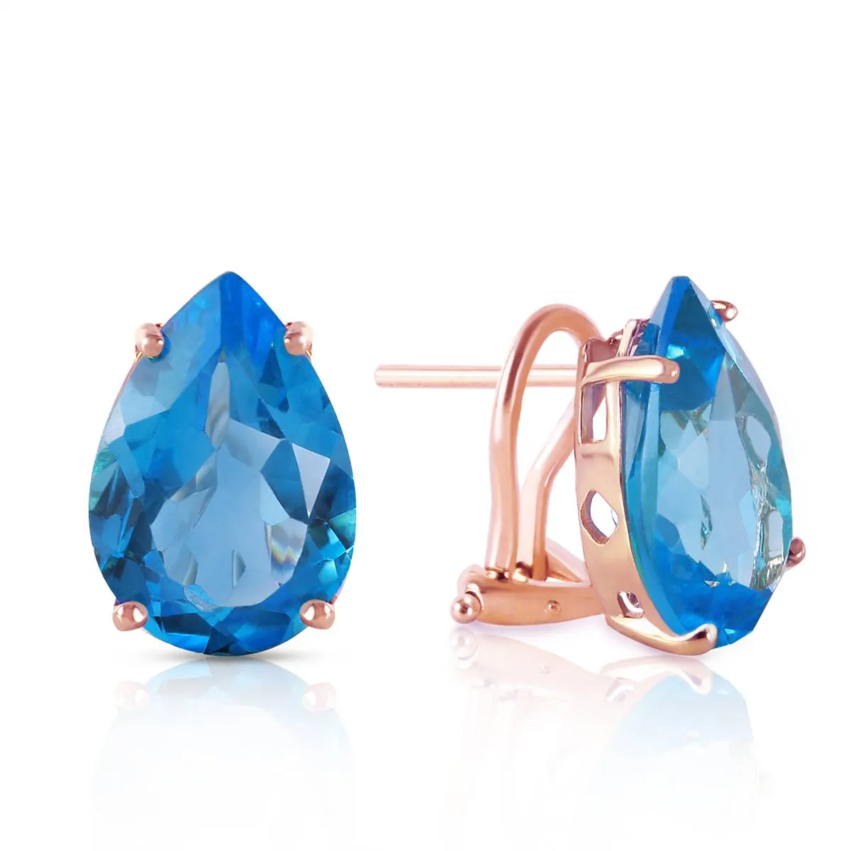 10 Carat 14K Solid Rose Gold Pear Shape Blue Topaz Earrings