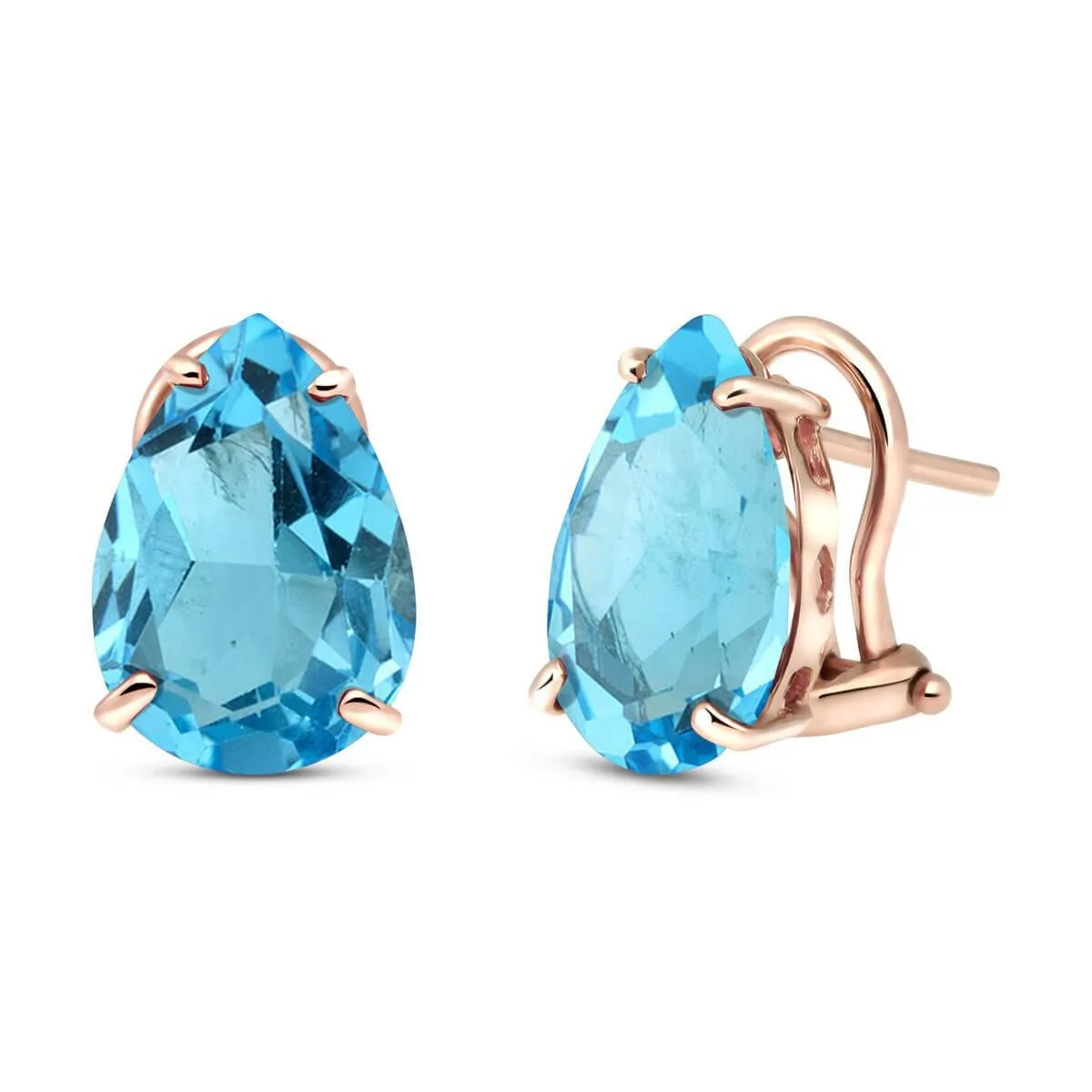 10 Carat 14K Solid Rose Gold Pear Shape Blue Topaz Earrings