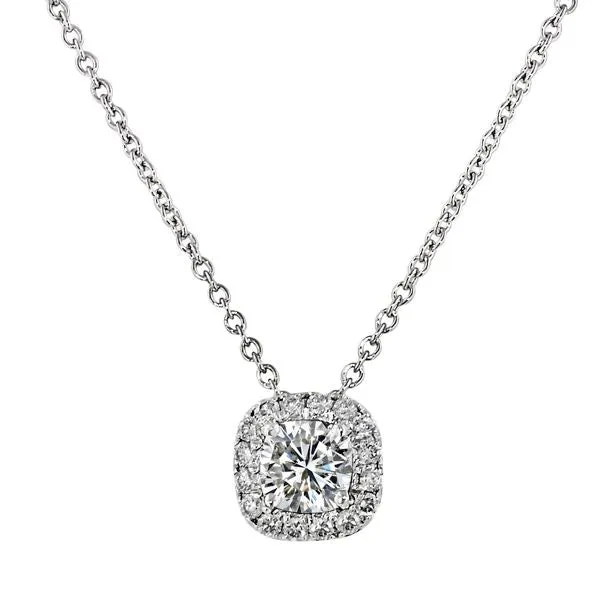 1.01 Carat Cushion Cut White Gold Diamond Halo Pendant