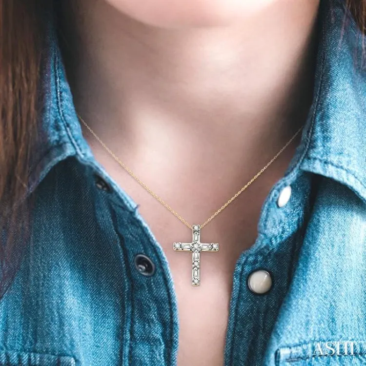 1/10 Ctw Diamond Cross Pendant in 10K Yellow Gold with Chain