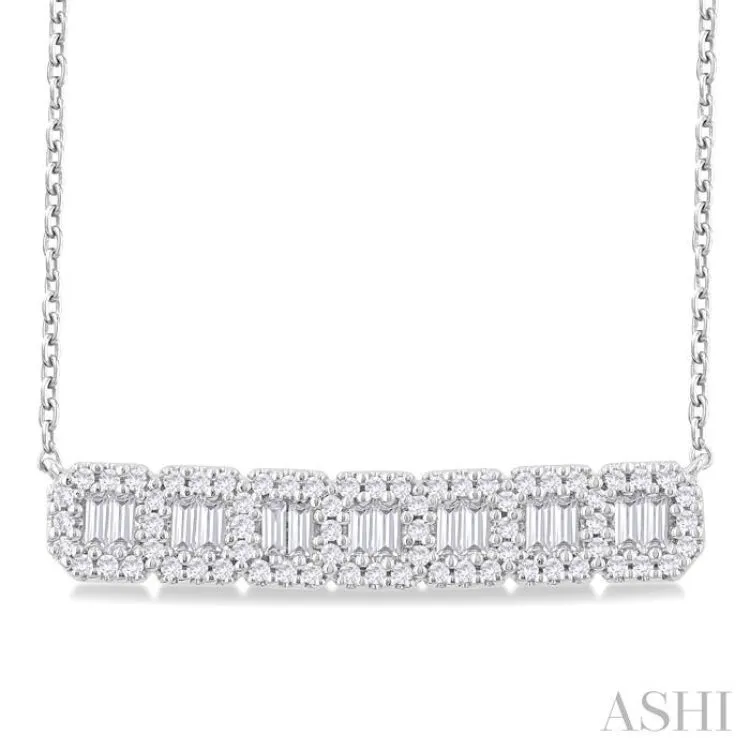 1/2 Ctw Interlocked Octagonal Shape Motif Fusion Baguette and Round Cut Diamond Necklace in 14K White Gold