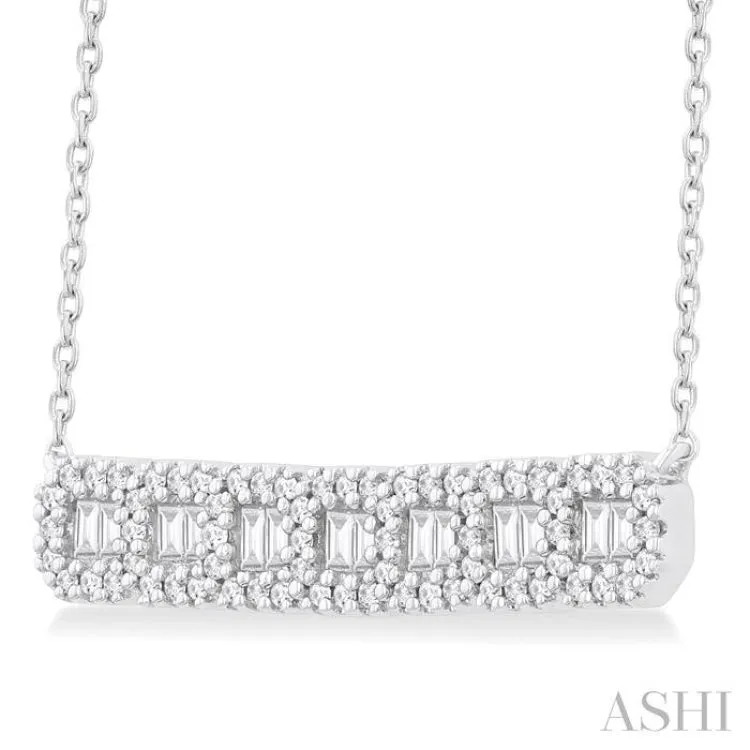 1/2 Ctw Interlocked Octagonal Shape Motif Fusion Baguette and Round Cut Diamond Necklace in 14K White Gold