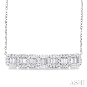 1/2 Ctw Interlocked Octagonal Shape Motif Fusion Baguette and Round Cut Diamond Necklace in 14K White Gold