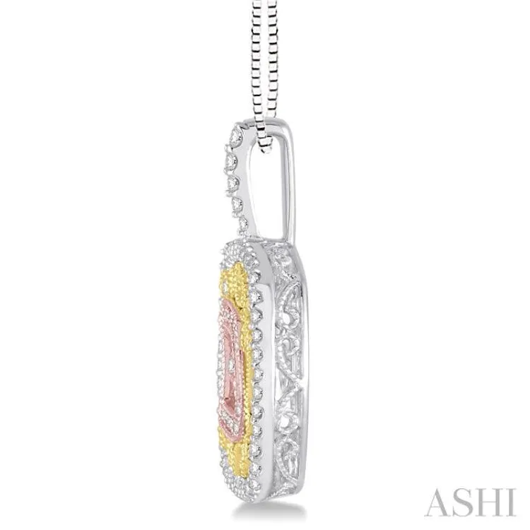 1/2 Ctw Round Cut Diamond Emotion Pendant in 14K Tri Color Gold with Chain