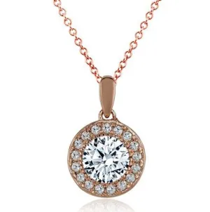 1.20 Carat Round Brilliant Cut Rose Gold Diamond Halo Pendant