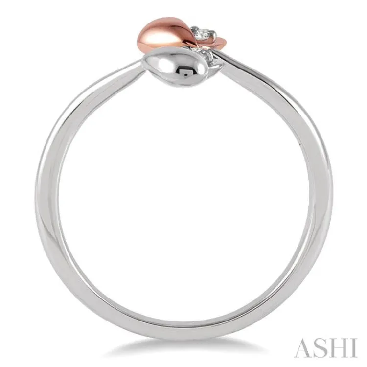 1/20 Ctw Twins Heart Round Cut Diamond Ring in 14K White and Rose Gold