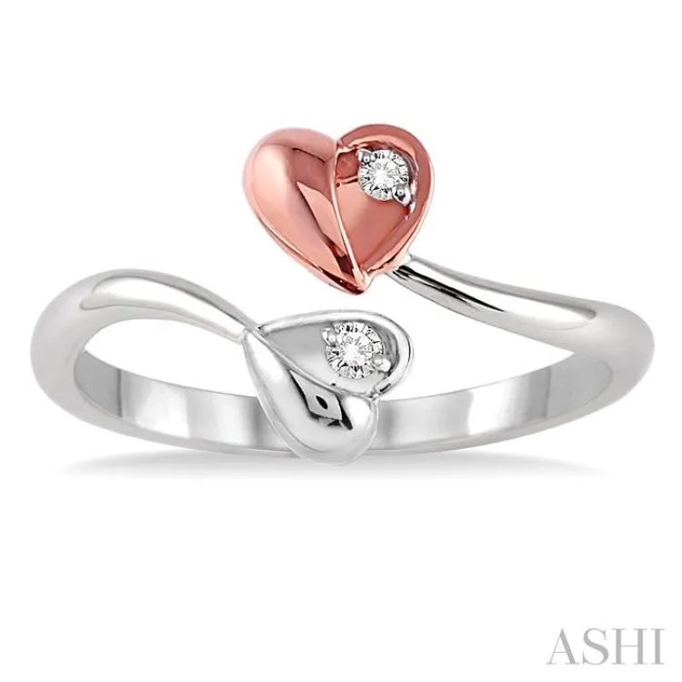 1/20 Ctw Twins Heart Round Cut Diamond Ring in 14K White and Rose Gold