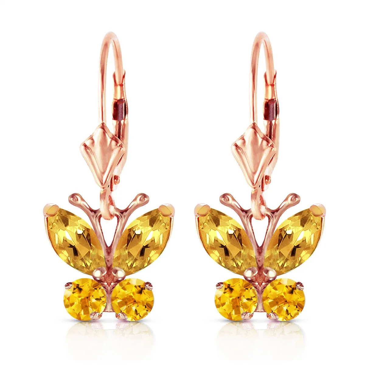 1.24 Carat 14K Solid Rose Gold Butterfly Earrings Citrine