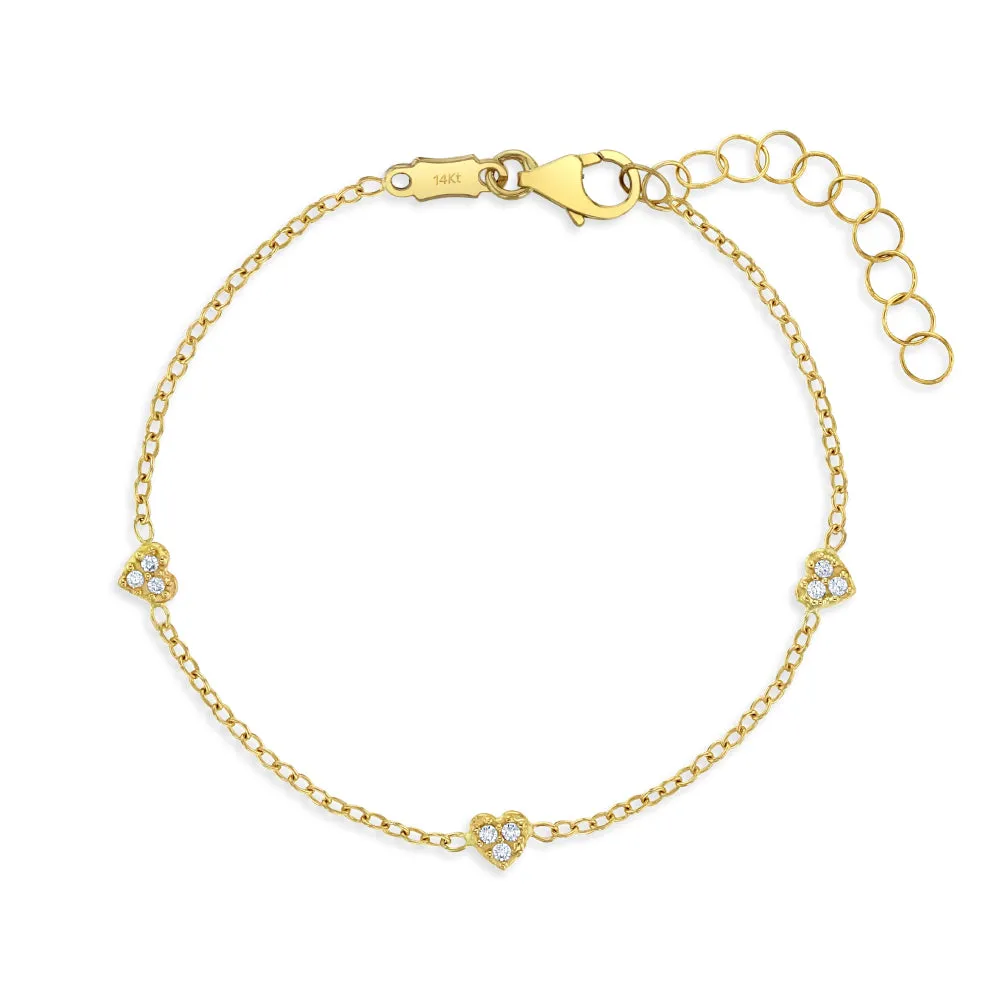 14k Gold 5"- 6" Tiny Heart Linked Baby / Toddler / Kids Bracelet