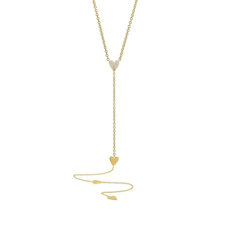 14k Rose Gold Pave Heart Lariat Necklace