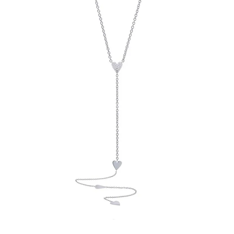 14k Rose Gold Pave Heart Lariat Necklace