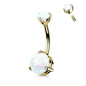 14k Solid Gold Opal Round Double Prong Set Belly Ring