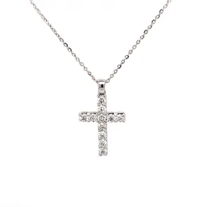 14k White Gold .70ct Diamond Cross and Chain