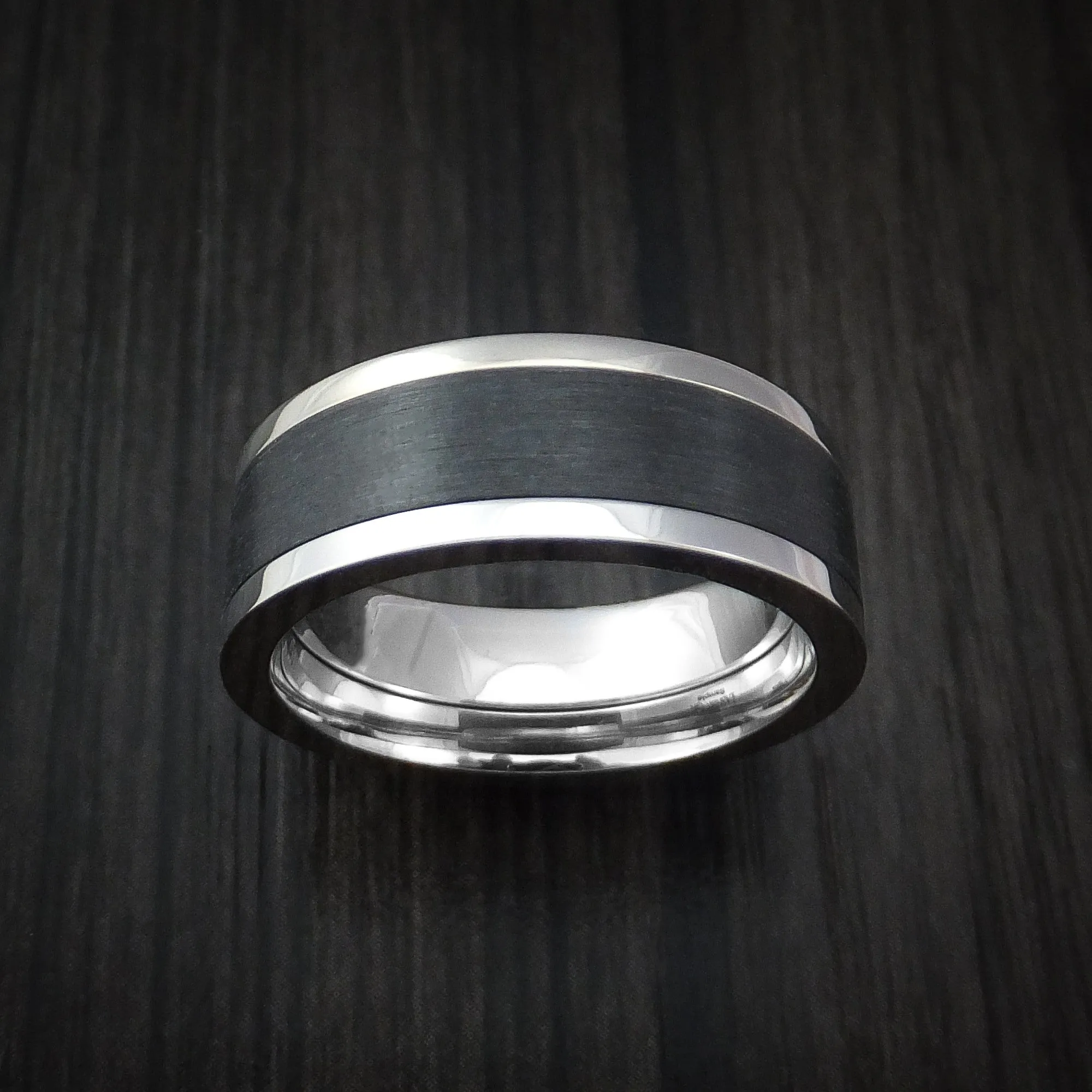 14K White Gold and Elysium Black Diamond Men's Ring Custom Made Band