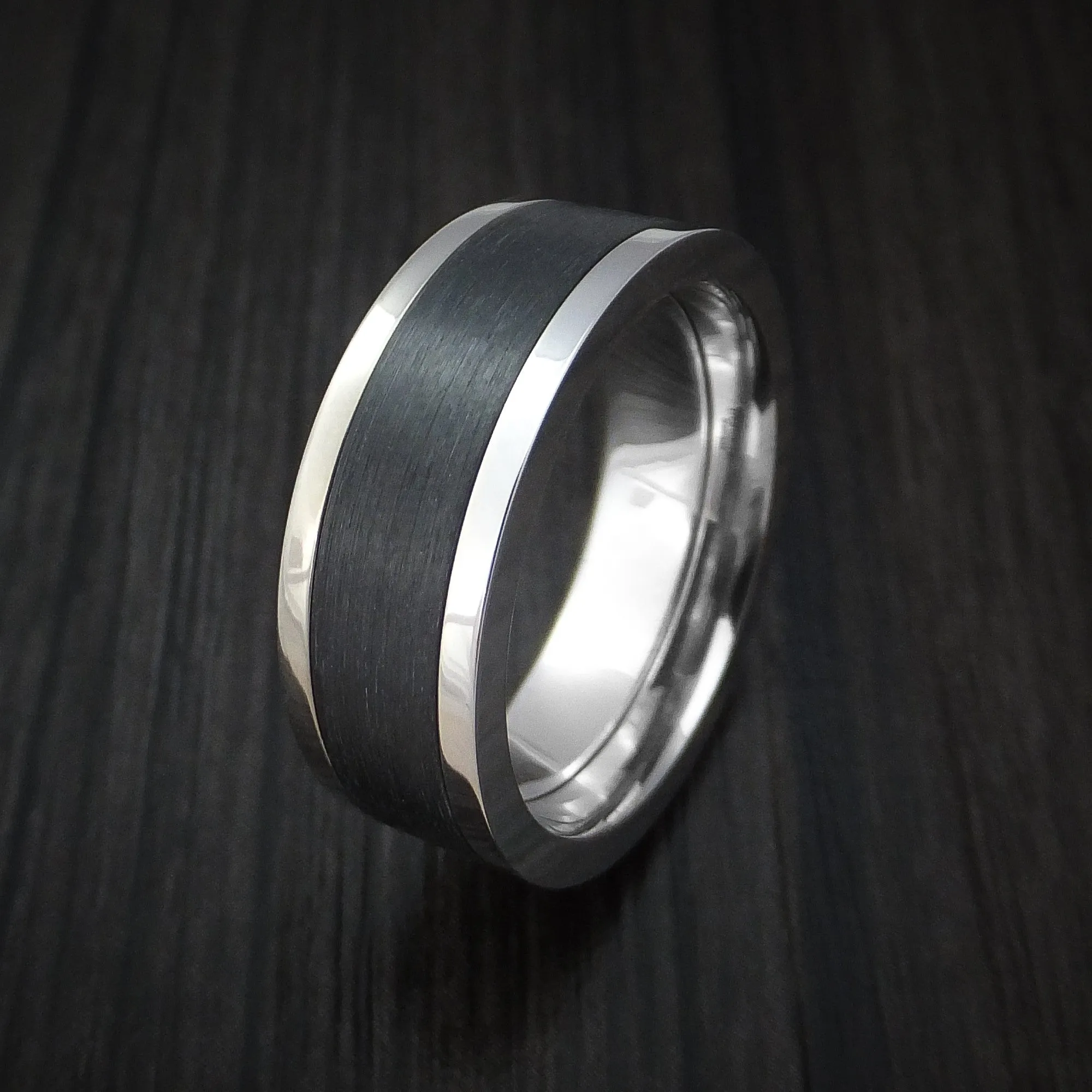 14K White Gold and Elysium Black Diamond Men's Ring Custom Made Band