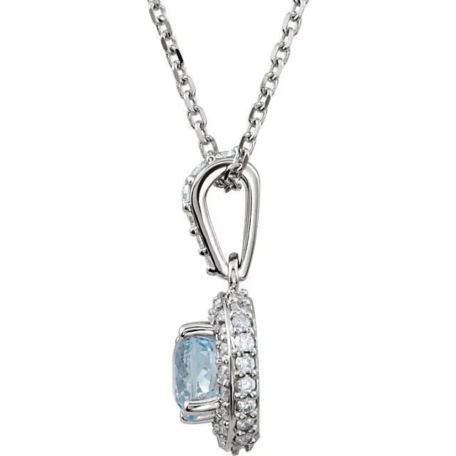 14K WHITE GOLD AQUAMARINE & 1/5 CTW DIAMOND 18" NECKLACE