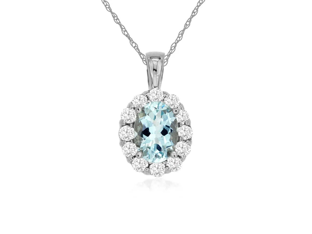 14K White Gold Aquamarine and Diamond Necklace