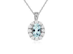 14K White Gold Aquamarine and Diamond Necklace