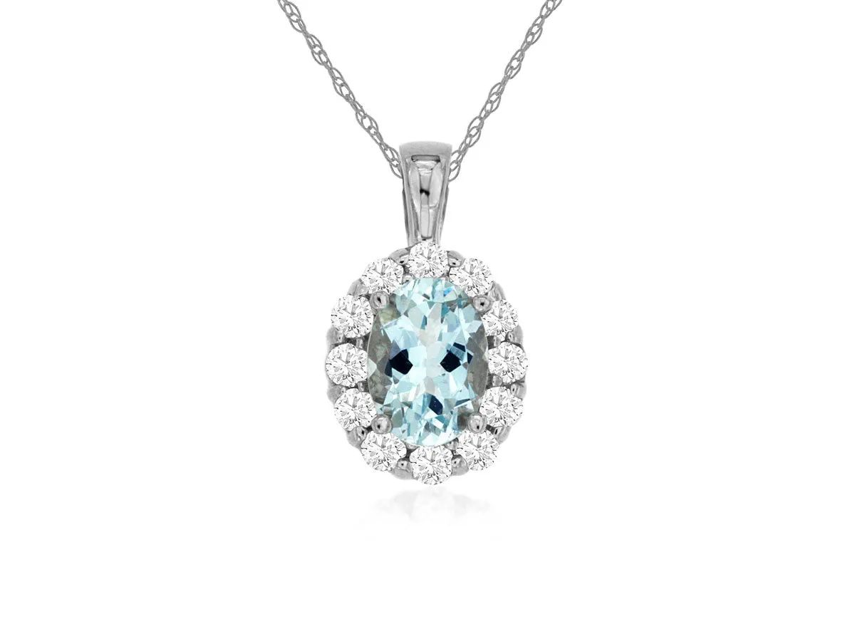 14K White Gold Aquamarine and Diamond Necklace