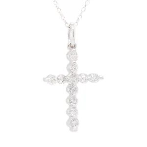 14k White Gold Diamond Cross & Chain