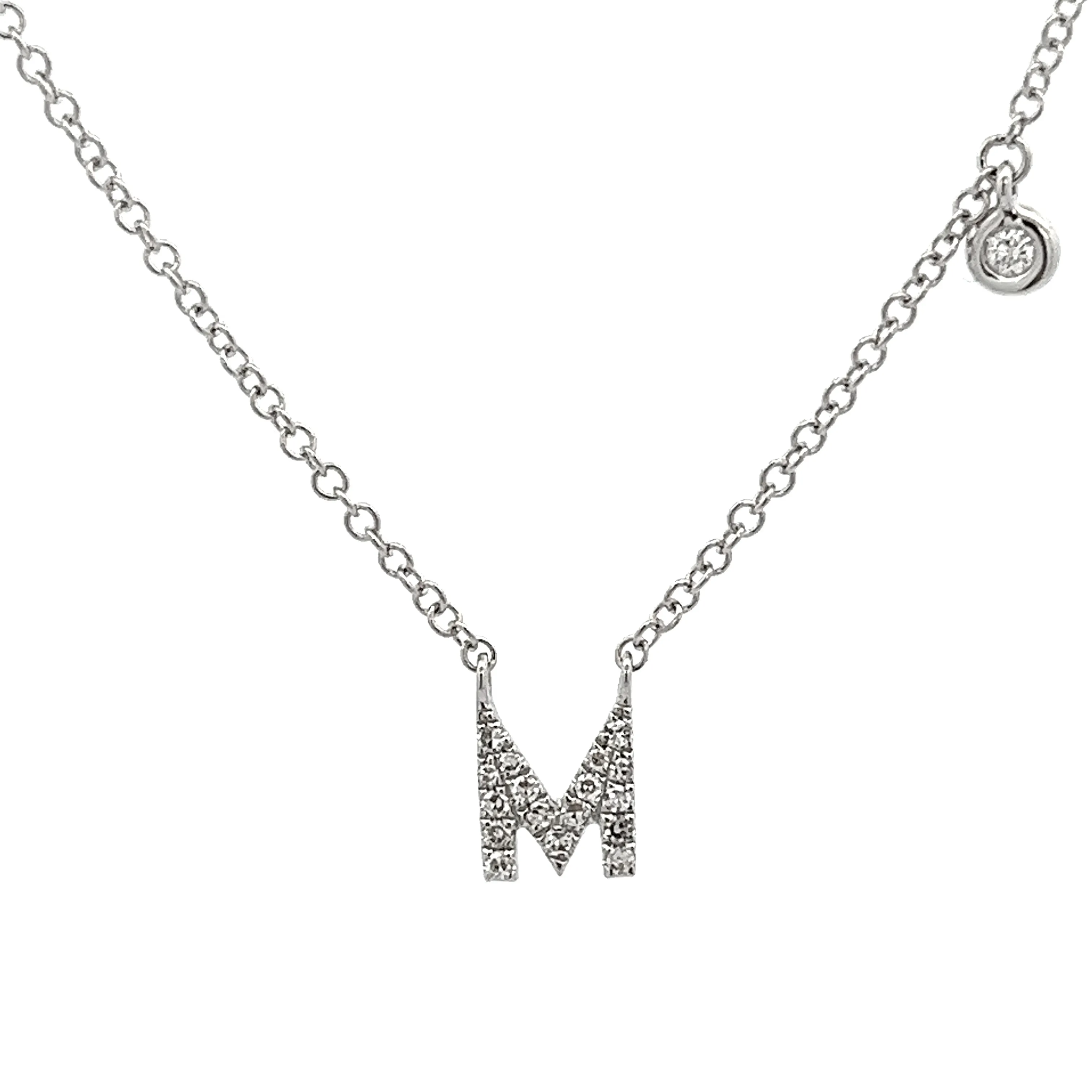 14k White Gold 'M' Diamond Pendant