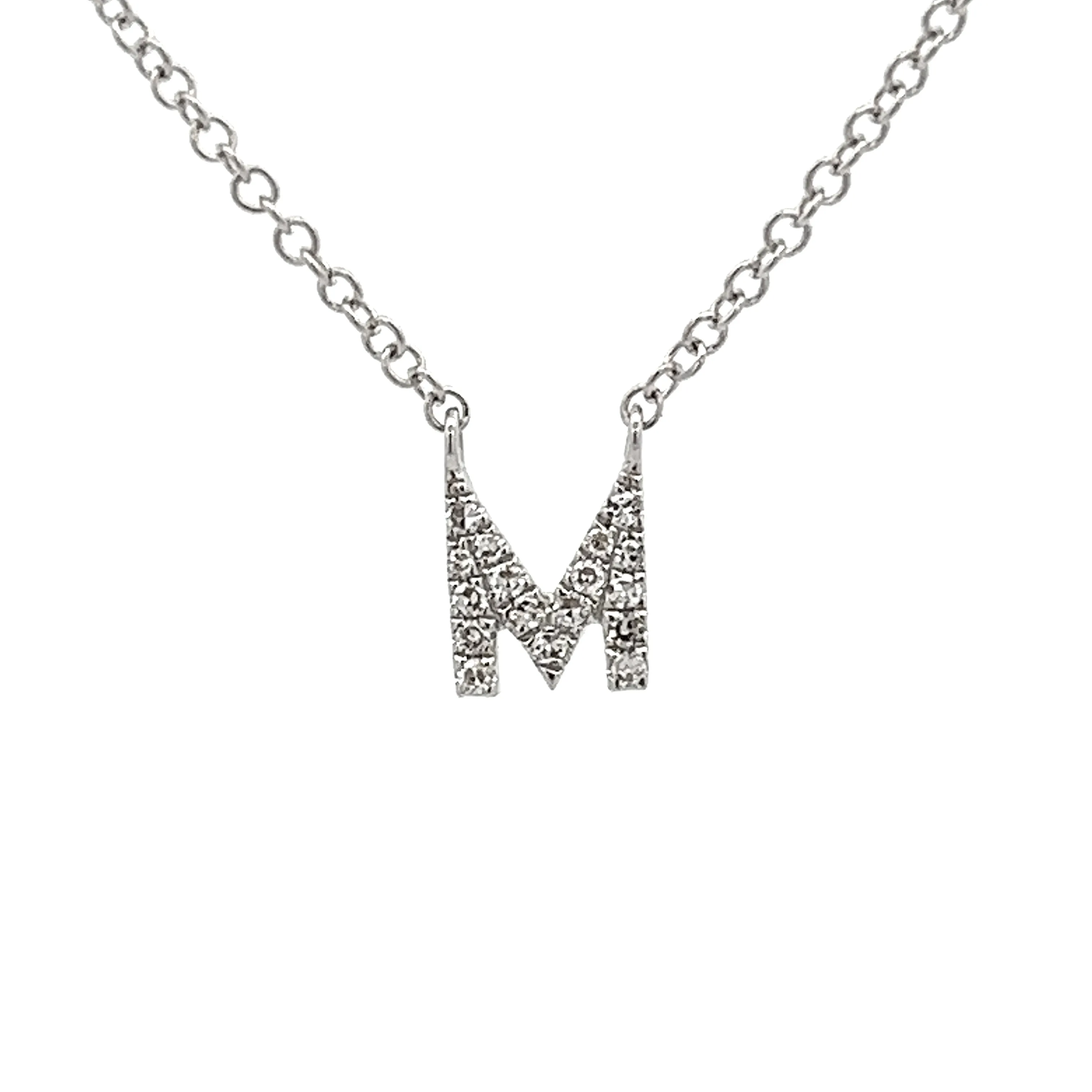 14k White Gold 'M' Diamond Pendant