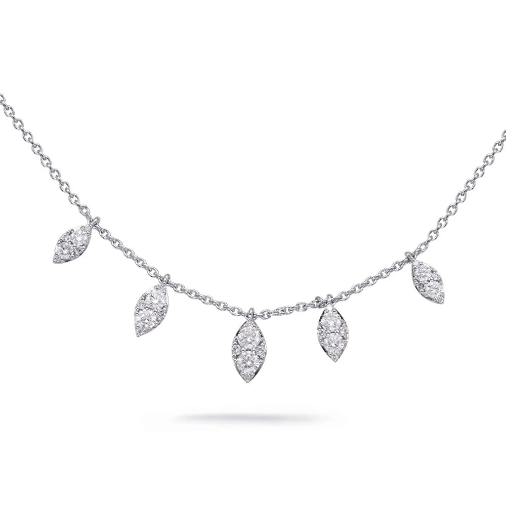 14K White Gold Necklace with Marquise Design Diamond Dangles, 18-20IN