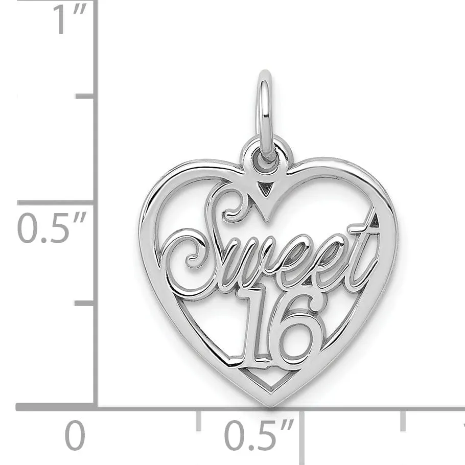 14k White Gold Sweet 16 Heart Charm Pendant