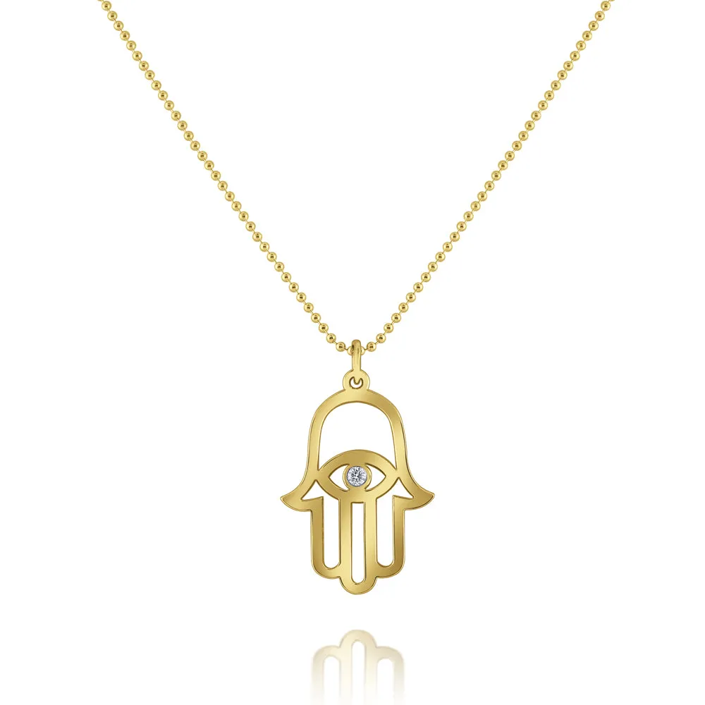 14k Yellow Gold Diamond Hamsa Necklace