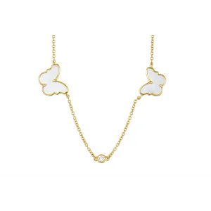 14K Yellow Gold Mother of Pearl Butterfly Station Necklace