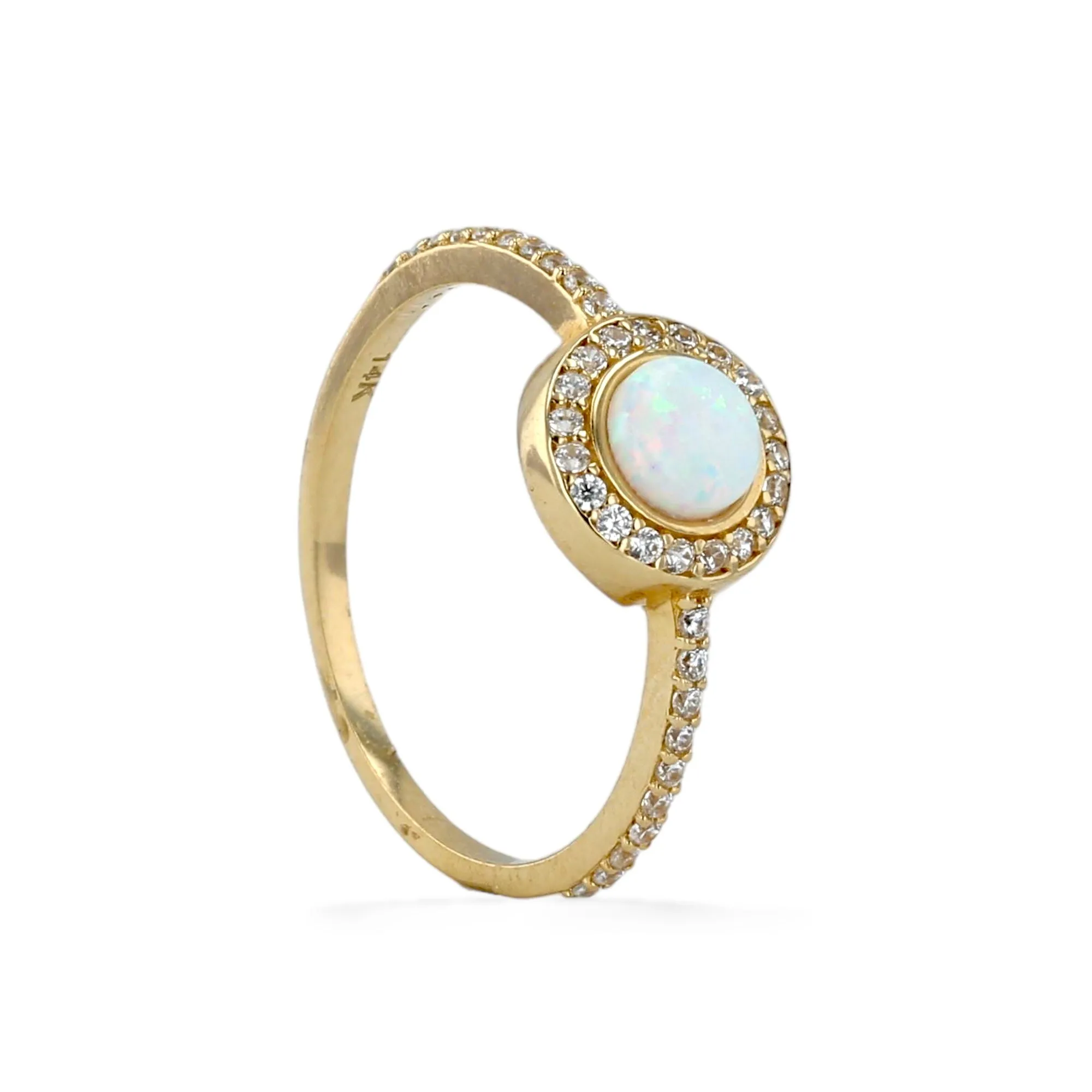 14k Yellow gold natural opal halo ring