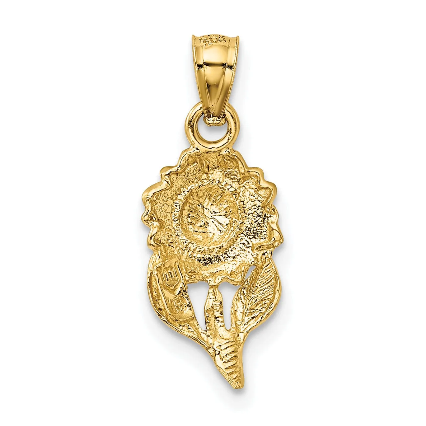 14k Yellow Gold Satin Brushed Finish Casted Open Back Solid Diamond-cut Sunflower Charm Pendant