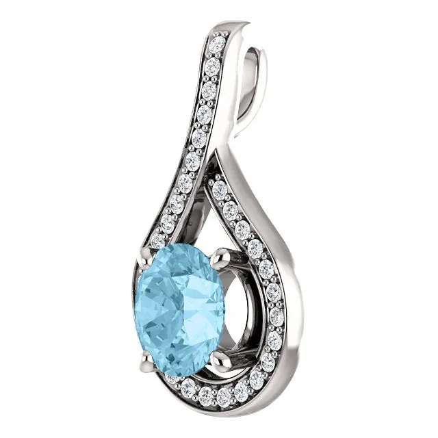 14KT GOLD 0.75 CT AQUAMARINE & .08 CTW DIAMOND DROP PENDANT