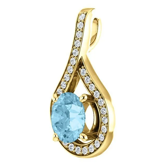 14KT GOLD 0.75 CT AQUAMARINE & .08 CTW DIAMOND DROP PENDANT