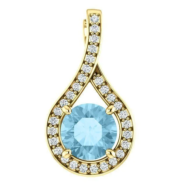 14KT GOLD 0.75 CT AQUAMARINE & .08 CTW DIAMOND DROP PENDANT