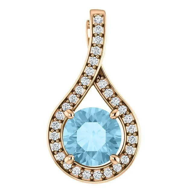 14KT GOLD 0.75 CT AQUAMARINE & .08 CTW DIAMOND DROP PENDANT