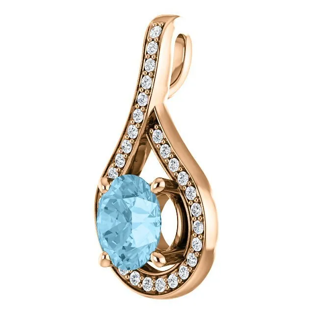 14KT GOLD 0.75 CT AQUAMARINE & .08 CTW DIAMOND DROP PENDANT