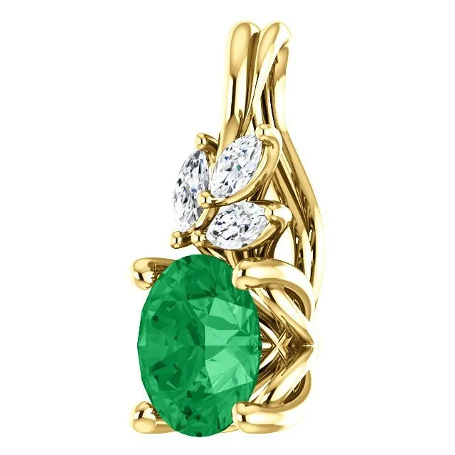 14KT GOLD 3/4 CTW EMERALD & 1/10 CTW DIAMOND PENDANT