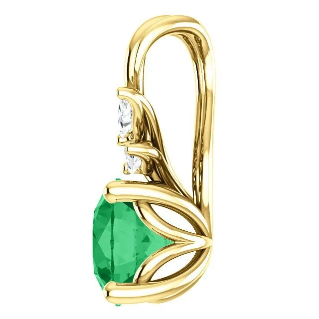 14KT GOLD 3/4 CTW EMERALD & 1/10 CTW DIAMOND PENDANT