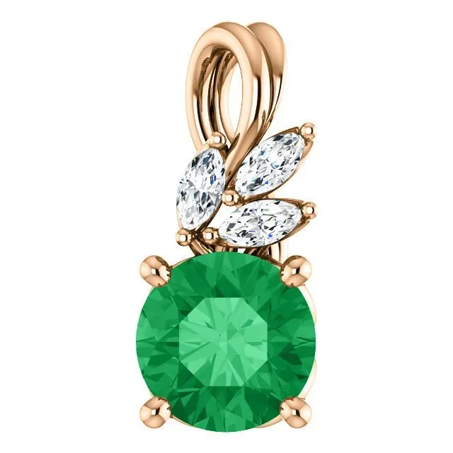 14KT GOLD 3/4 CTW EMERALD & 1/10 CTW DIAMOND PENDANT