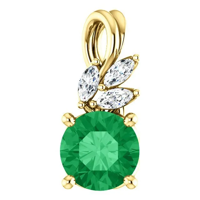 14KT GOLD 3/4 CTW EMERALD & 1/10 CTW DIAMOND PENDANT