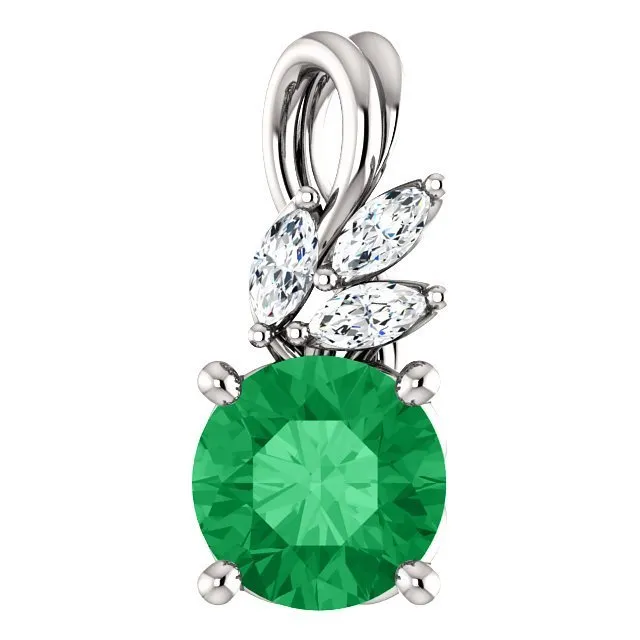 14KT GOLD 3/4 CTW EMERALD & 1/10 CTW DIAMOND PENDANT