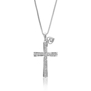 1/6 cttw Lab Grown Diamond Cross Love Pendant Necklaces in Silver