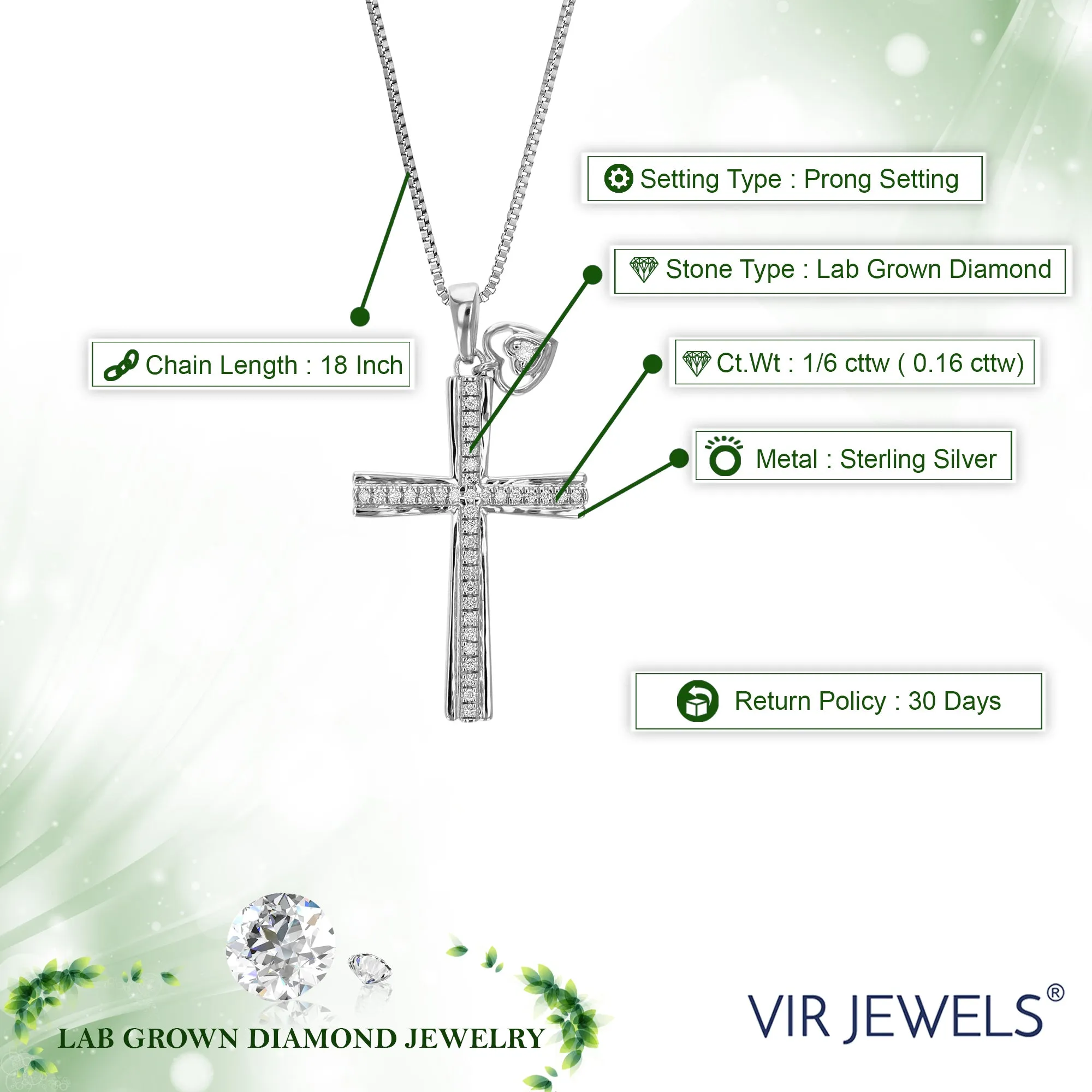 1/6 cttw Lab Grown Diamond Cross Love Pendant Necklaces in Silver