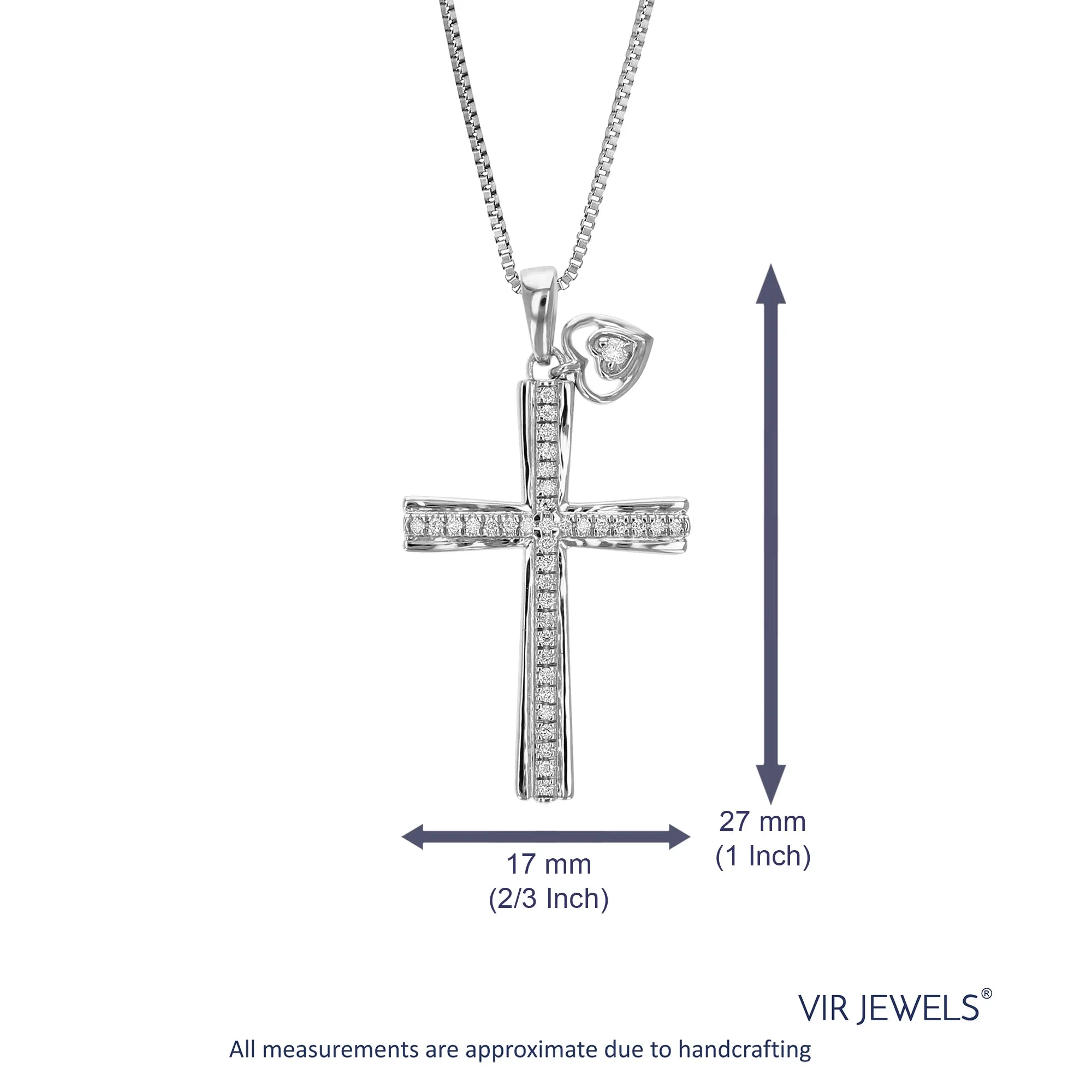 1/6 cttw Lab Grown Diamond Cross Love Pendant Necklaces in Silver