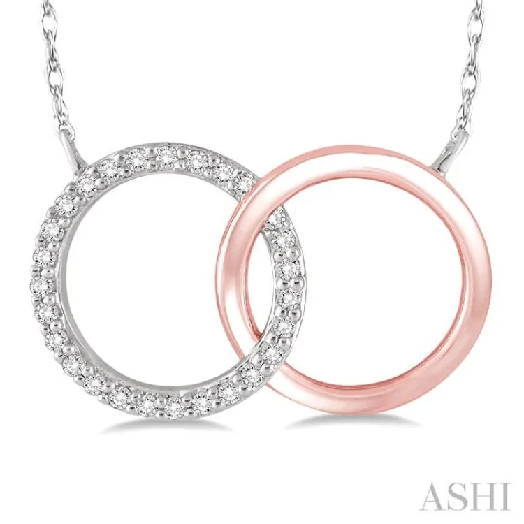 1/6 Ctw Round Cut Diamond Circle n Circle Pendant in 14K White and Rose Gold with Chain