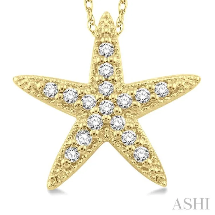 1/6 Ctw Round Cut Diamond Sea Star Pendant in 14K Yellow Gold with Chain