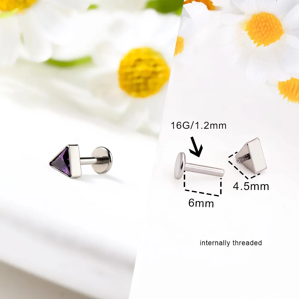 16G Titanium Internally Threaded Crystal CZ Triangle Cartilage Stud Collection