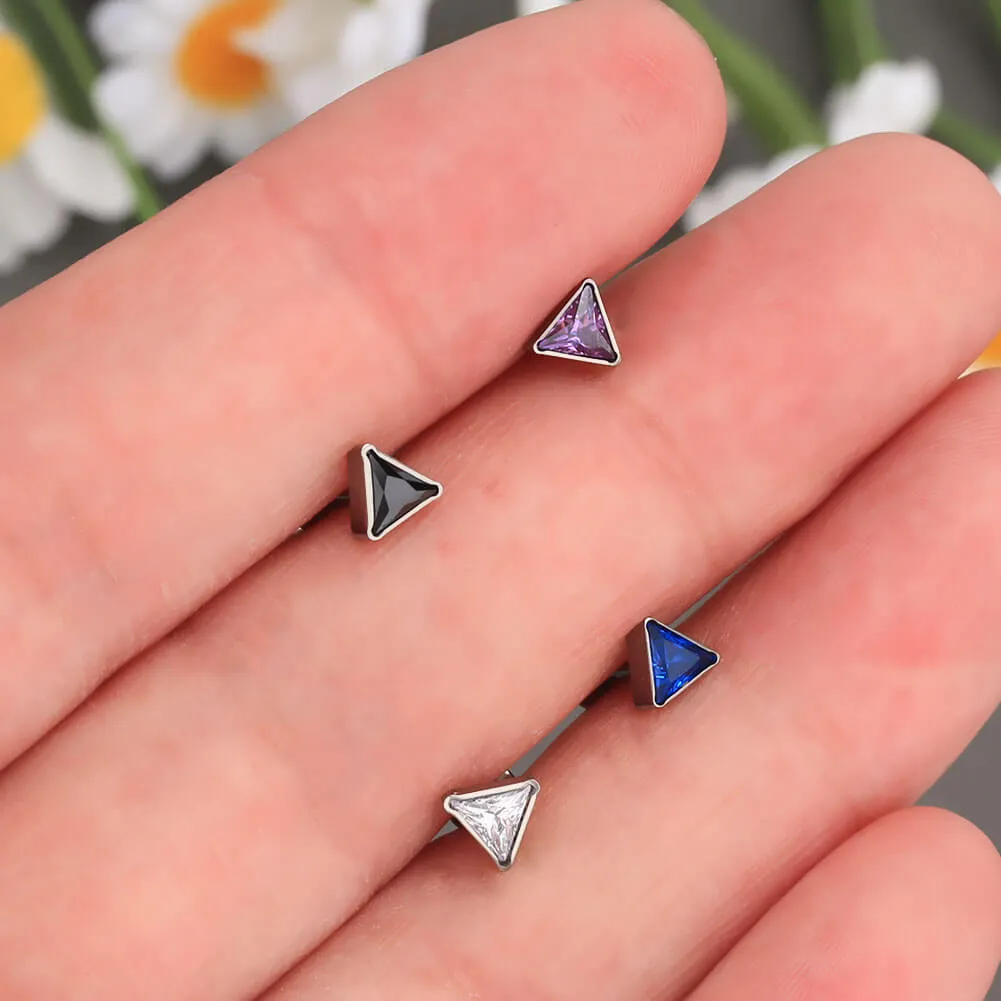 16G Titanium Internally Threaded Crystal CZ Triangle Cartilage Stud Collection